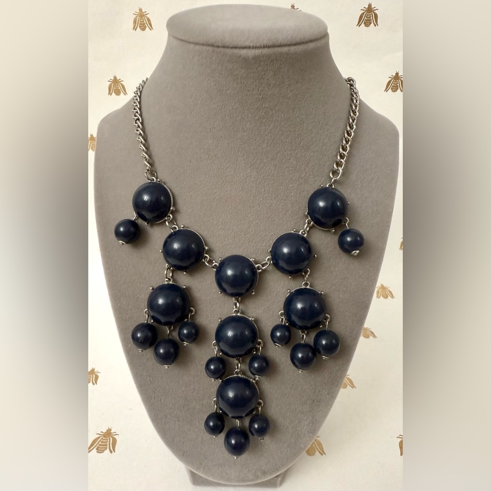 Navy Blue Bubble Statement Bib Necklace J Crew inspired